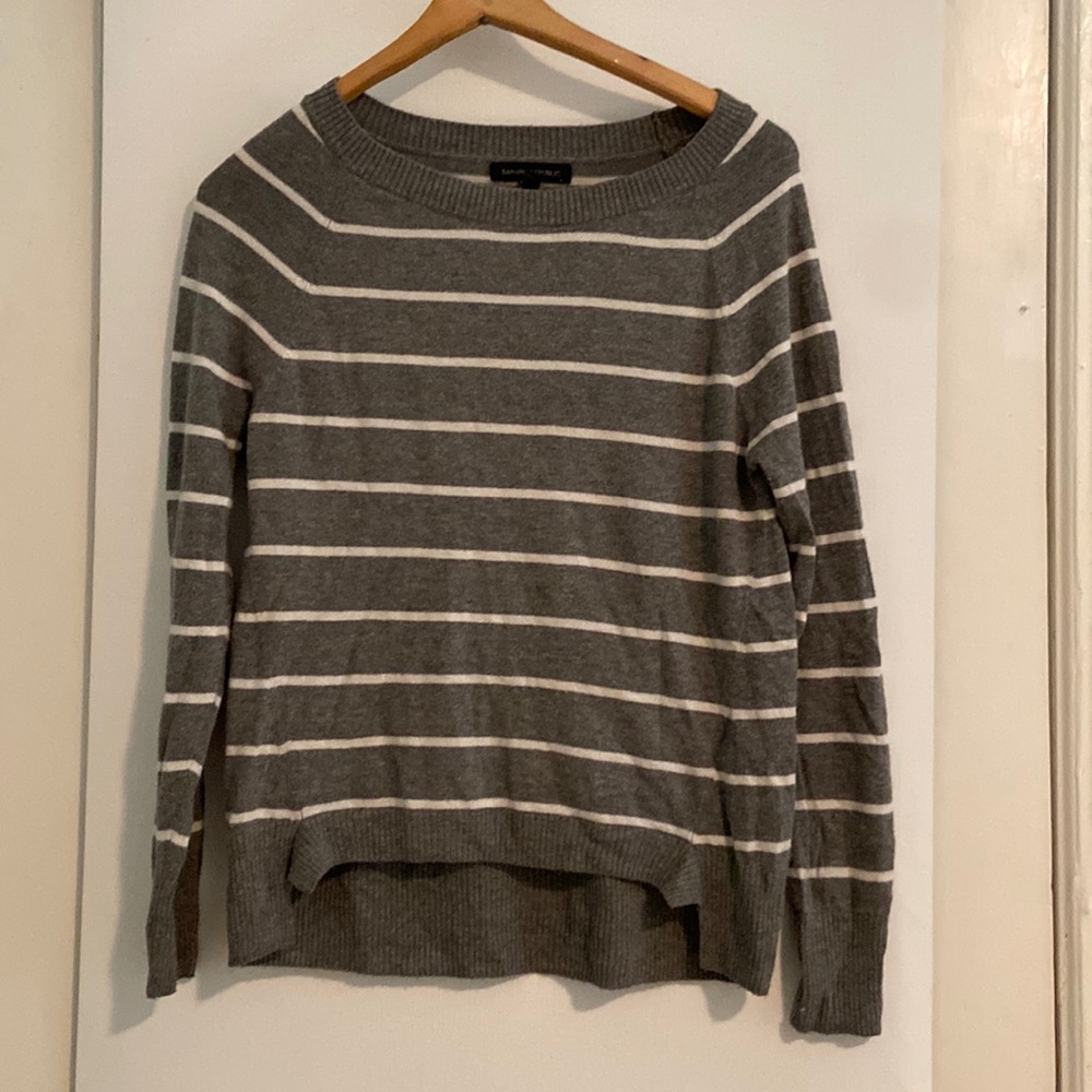 Grey and white striped Long-Sleeve Banana Republic Sweater, XS